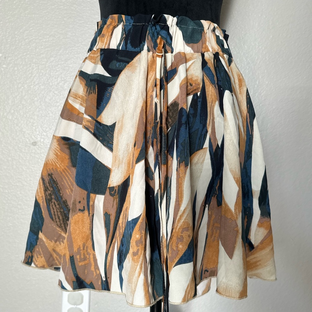 Abstract Print High Waist Skater Skirt – Multicolor, Size XL